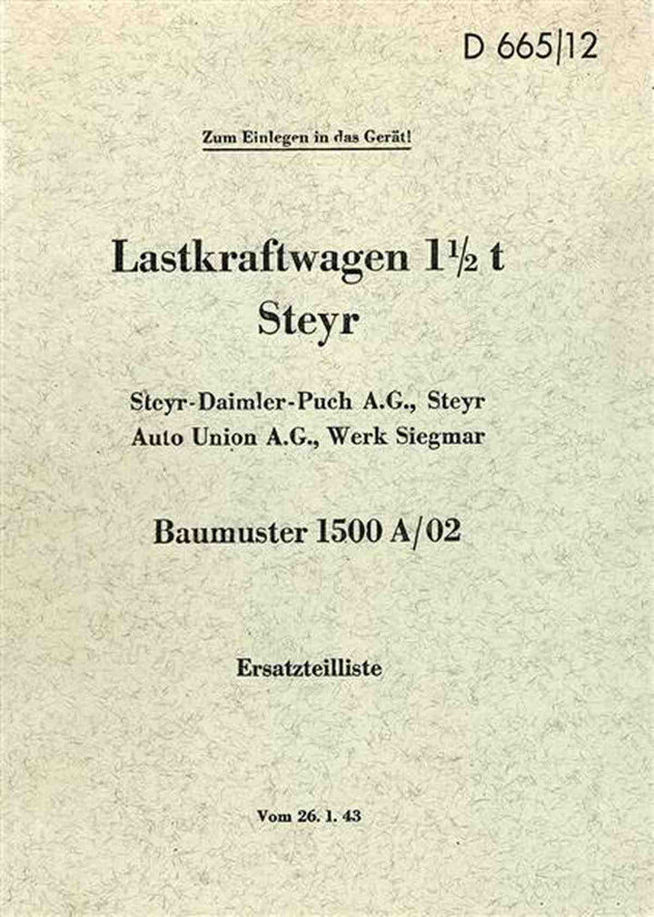Steyr LKW 1,5t Typ 1500 A/02 Ersatzteilkatalog, Buchcover