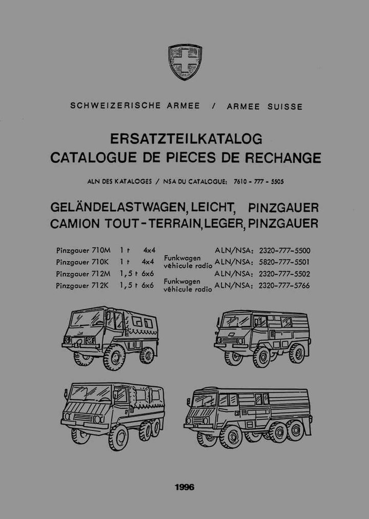 Puch Pinzgauer 710 M/K, 712 M/K, 4 x 4 und 6 x 6, Ersatzteilkatalog, Buchcover