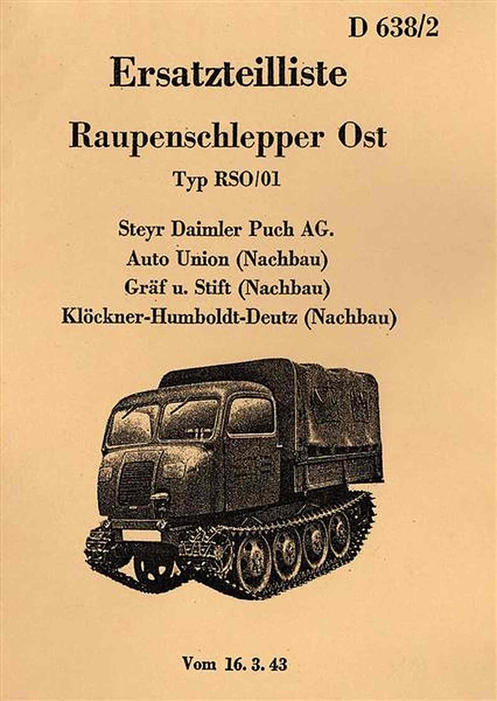 Steyr Raupenschlepper Ost RSO/01 Ersatzteilkatalog, Buchcover