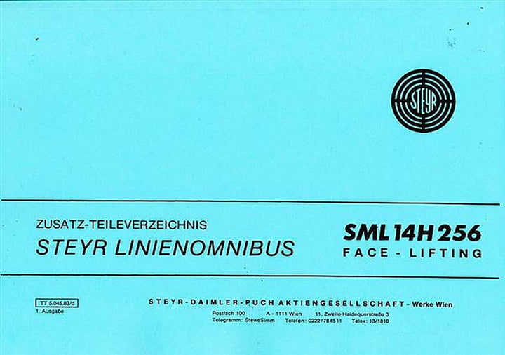 Steyr SML 14 H 256 Linienomnibus, Face-Lifting, Zusatz-Ersatzteilkatalog, Buchcover