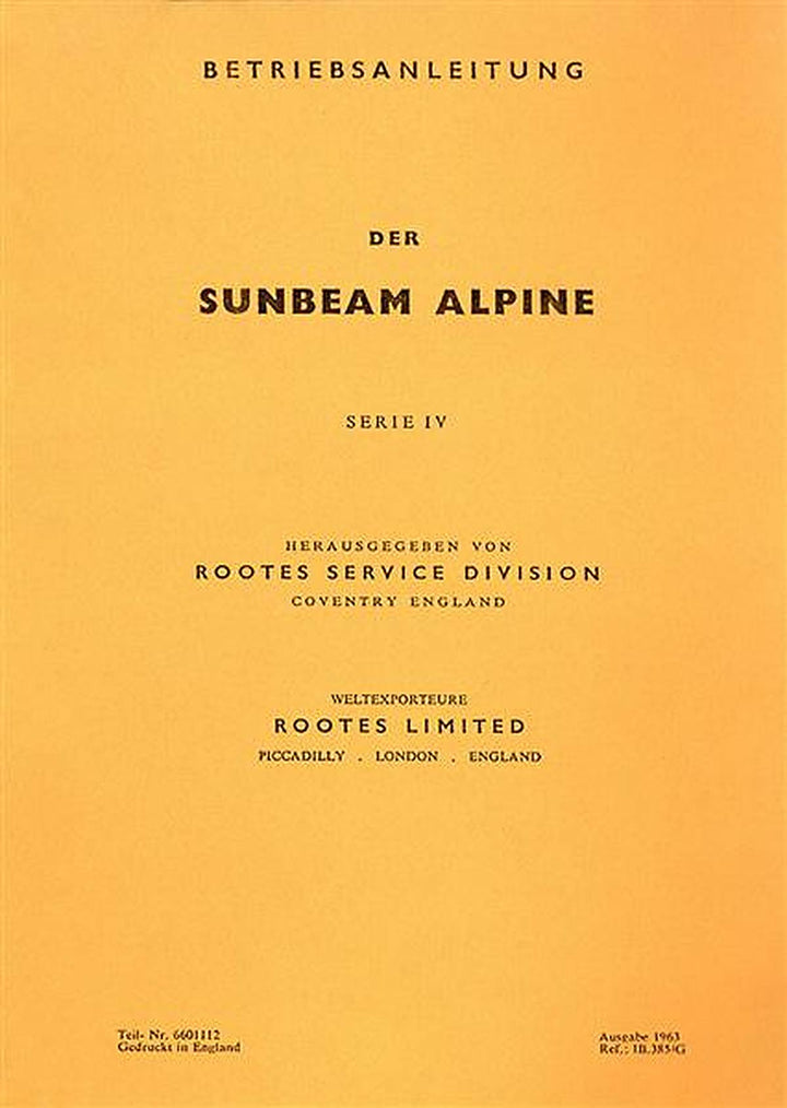 Sunbeam Alpine Serie IV Betriebsanleitung, Buchcover