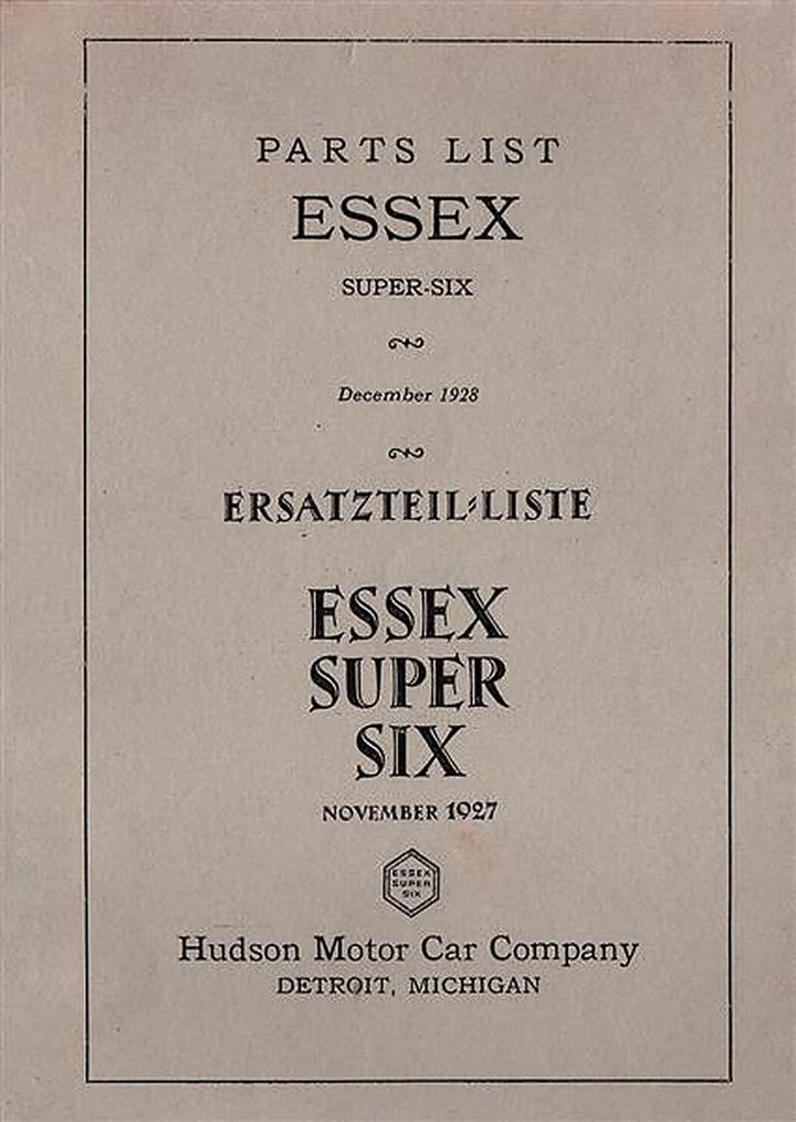 Hudson Essex Super-Six Ersatzteilkatalog, Buchcover
