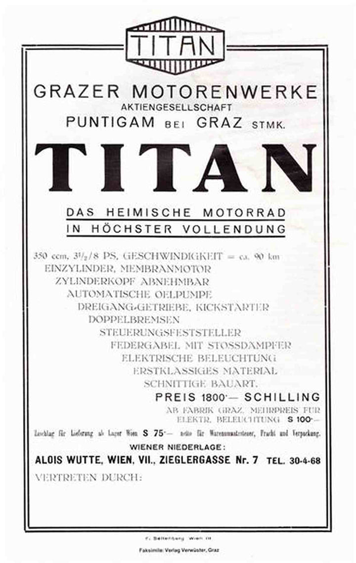 Titan Motorräder Prospekt, Buchcover