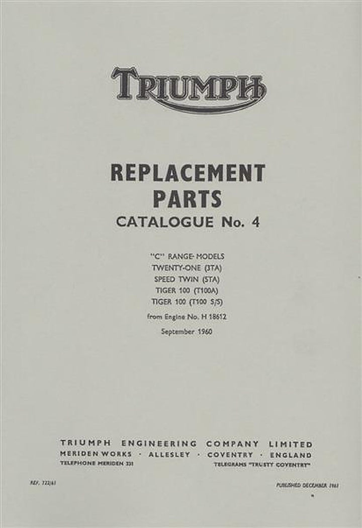 Triumph "C" Range Models, 3TA, 5TA, T100A, T100 S/S, Parts Catalogue, Buchcover