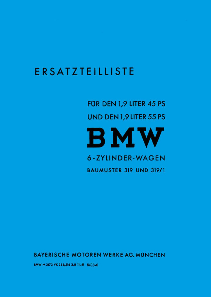 BMW 319 und Typ 319/1 Ersatzteilkatalog, Buchcover