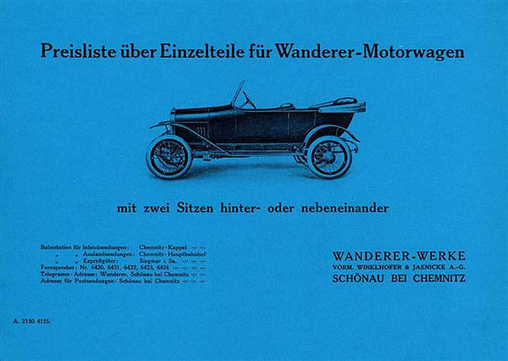 Wanderer 4-Zylinder 1915 Ersatzteilkatalog, Buchcover