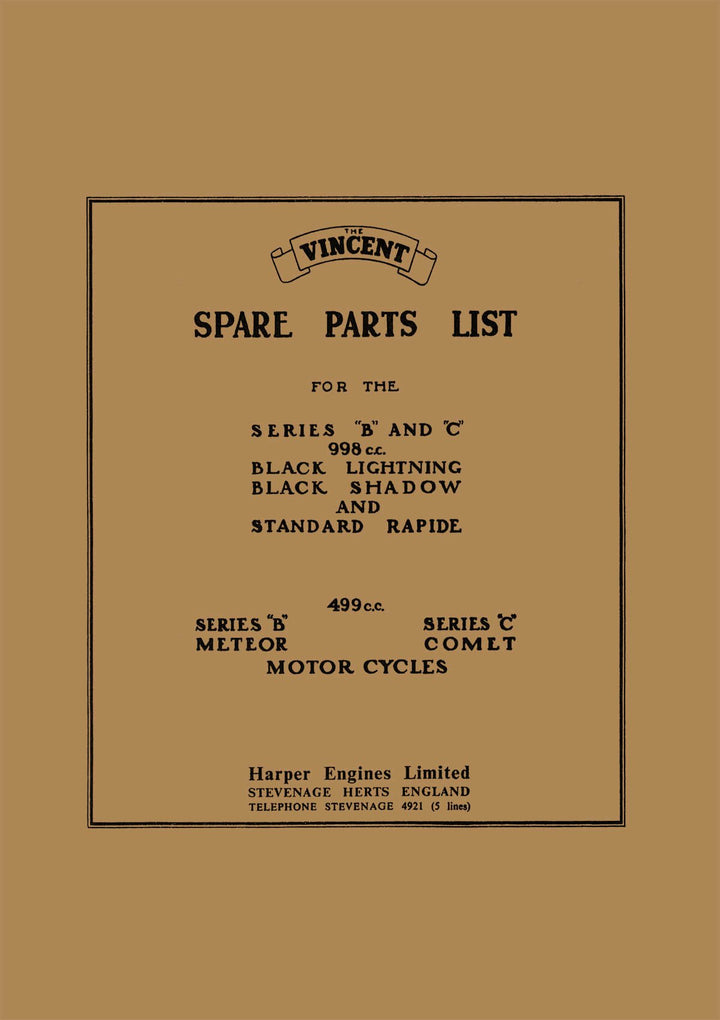 Vincent Modelle Spare Parts List, Buchcover