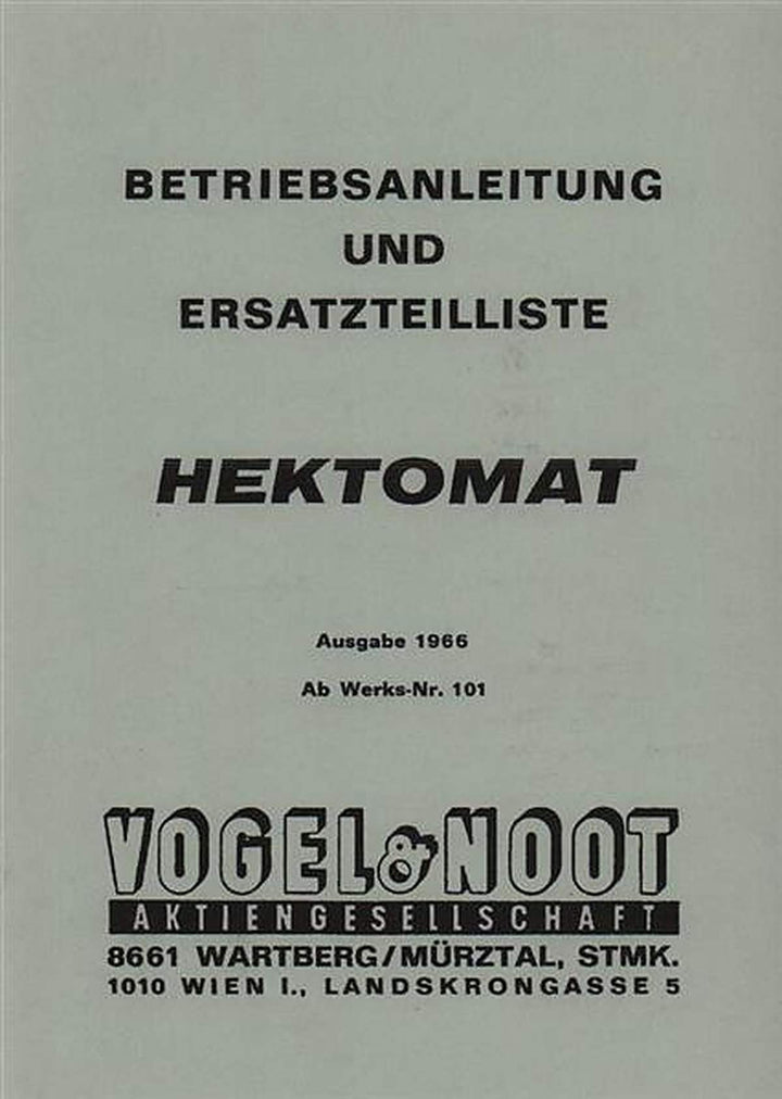 Vogel & Noot Wendepflug Hektomat, Betriebsanleitung und Ersatzteilkatalog, Buchcover