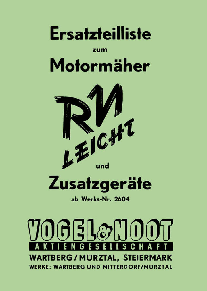 Vogel & Noot Motormäher RN leicht und Zusatzgeräte, Ersatzteilkatalog, Buchcover