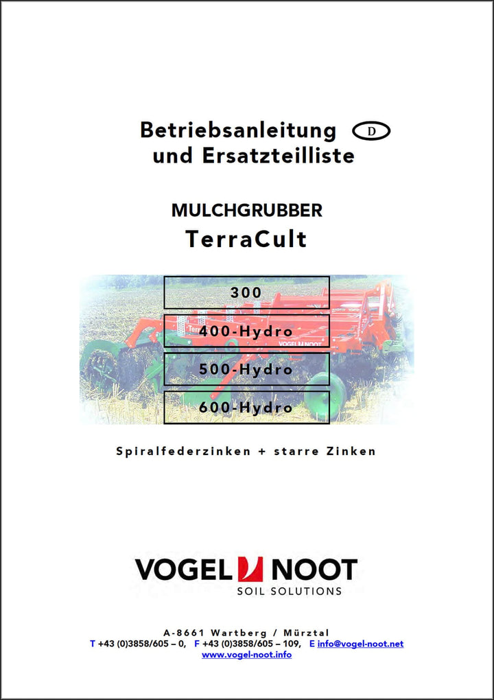 Vogel & Noot TerraCult Mulchgrubber 300/400/500/600 Hydro Betriebsanleitung