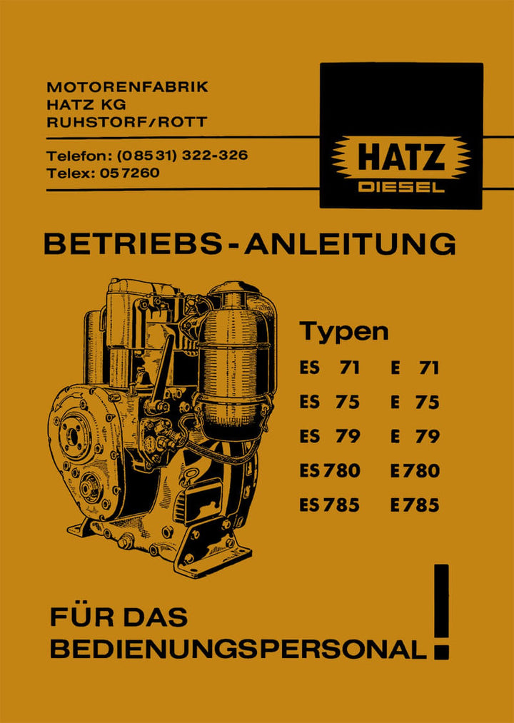 Hatz Dieselmotor E / ES 71, 75, 79, 780, 785 Betriebsanleitung, Titelseite