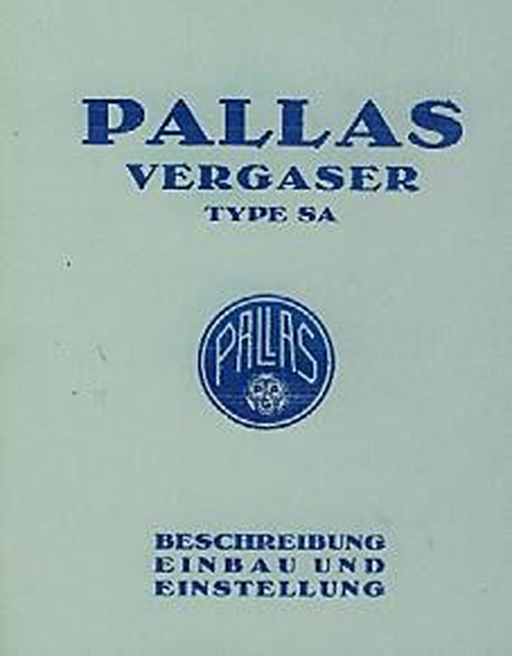Pallas Vergaser Typ SA Betriebsanleitung, Titelseite