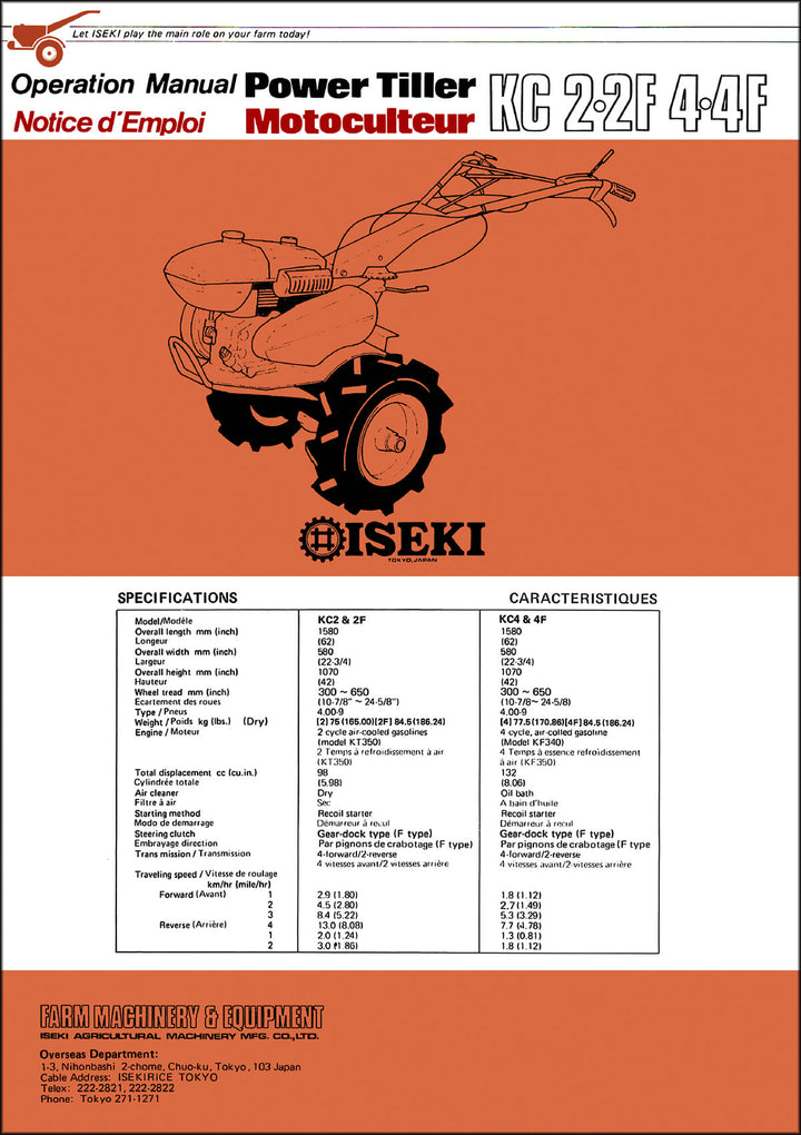 Iseki Tiller KC2 KC2F KC4 KC4F Operators Manual