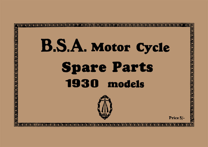 BSA Motor Cycle Spare Parts & Replacement Parts 1930