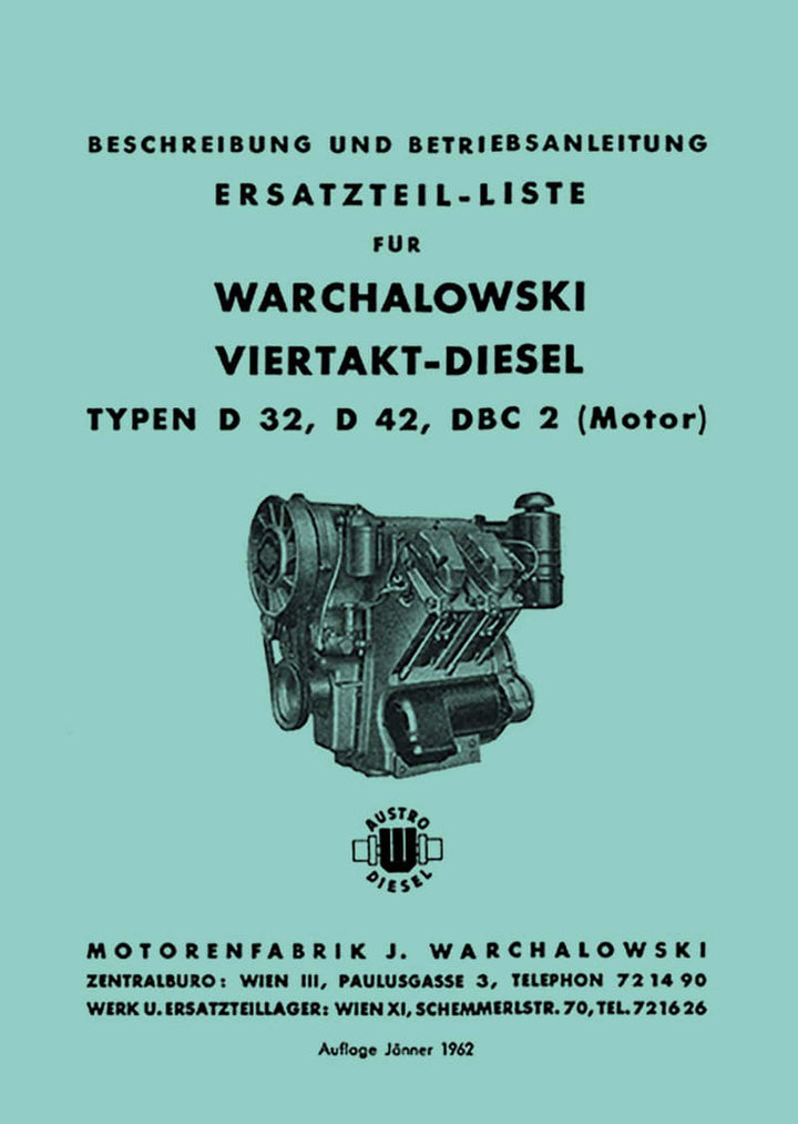 Warchalowski D32, D42, DBC2 Betriebsanleitung und Ersatzteilkatalog, Buchcover