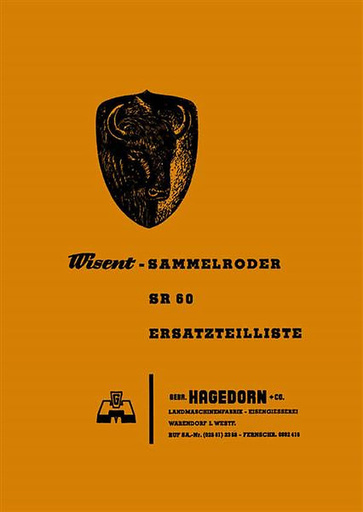 Hagedorn Wisent SR 60 Sammelroder, Ersatzteilliste, Buchcover