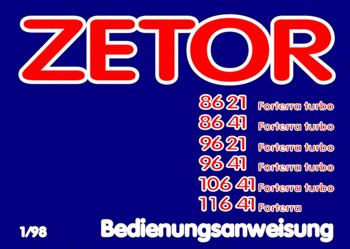 Zetor 8621, 8641, 9621, 9641, 10641, 11641 Bedienungsanweisung, Buchcover