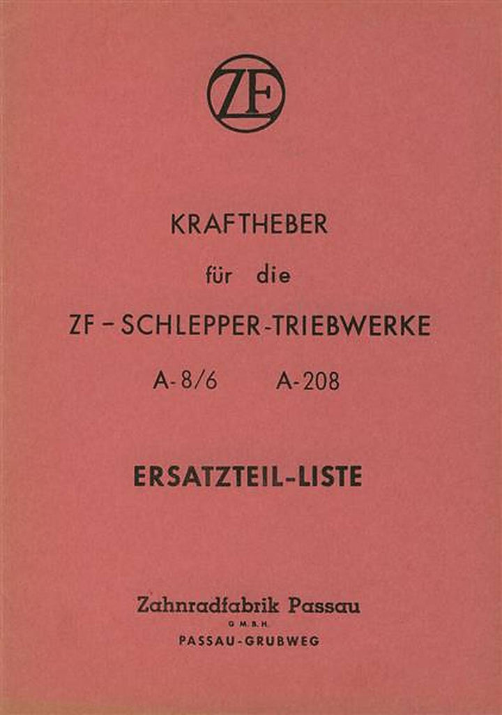 ZF A-8/6 und A-208 Kraftheber Traktor Ersatzteilkatalog, Buchcover