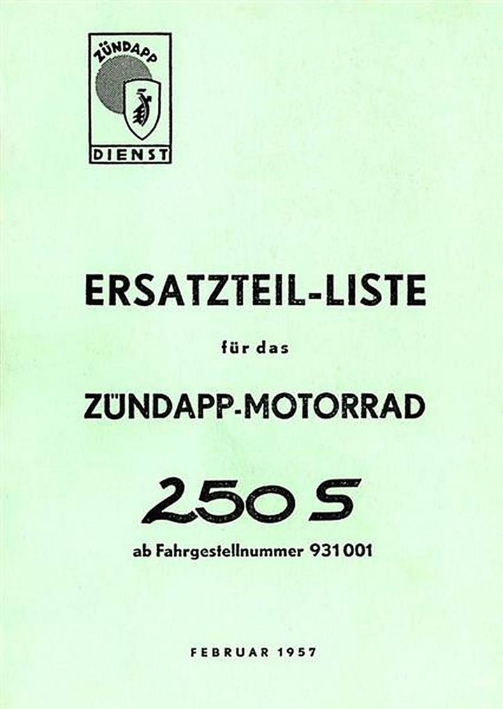 Zündapp 250S Ersatzteilkatalog, Buchcover
