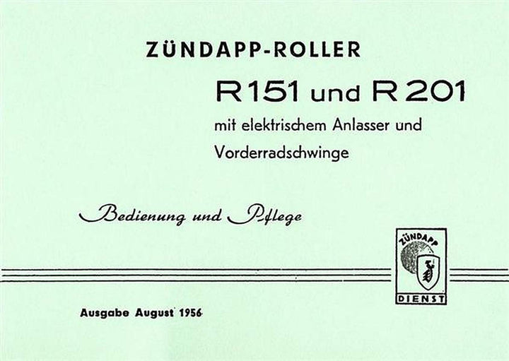 Zündapp Bella R151 und R201 Betriebsanleitung, Buchcover