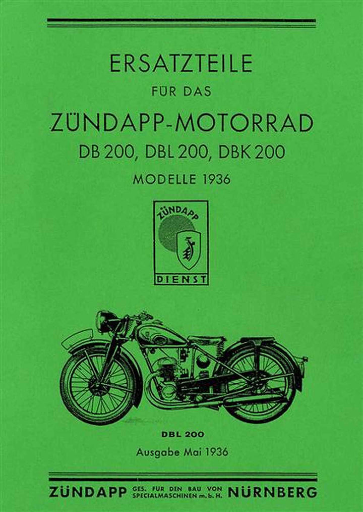 Zündapp DB200 DBL200 DBK200 Ersatzteilkatalog, Buchcover