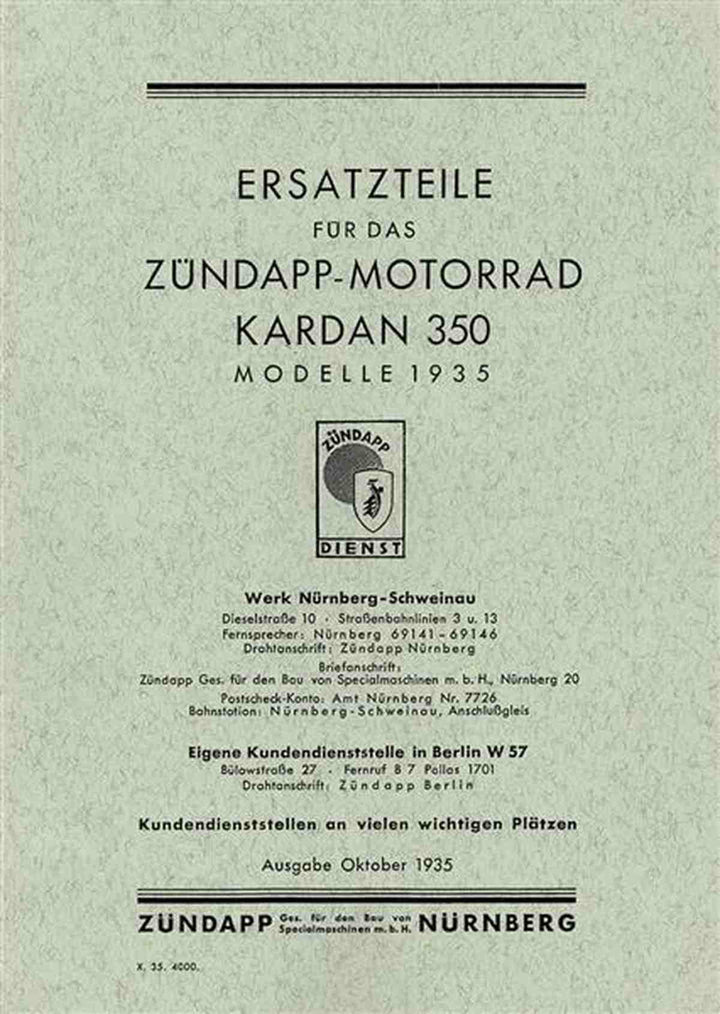 Zündapp K350 Ersatzteilkatalog, Buchcover