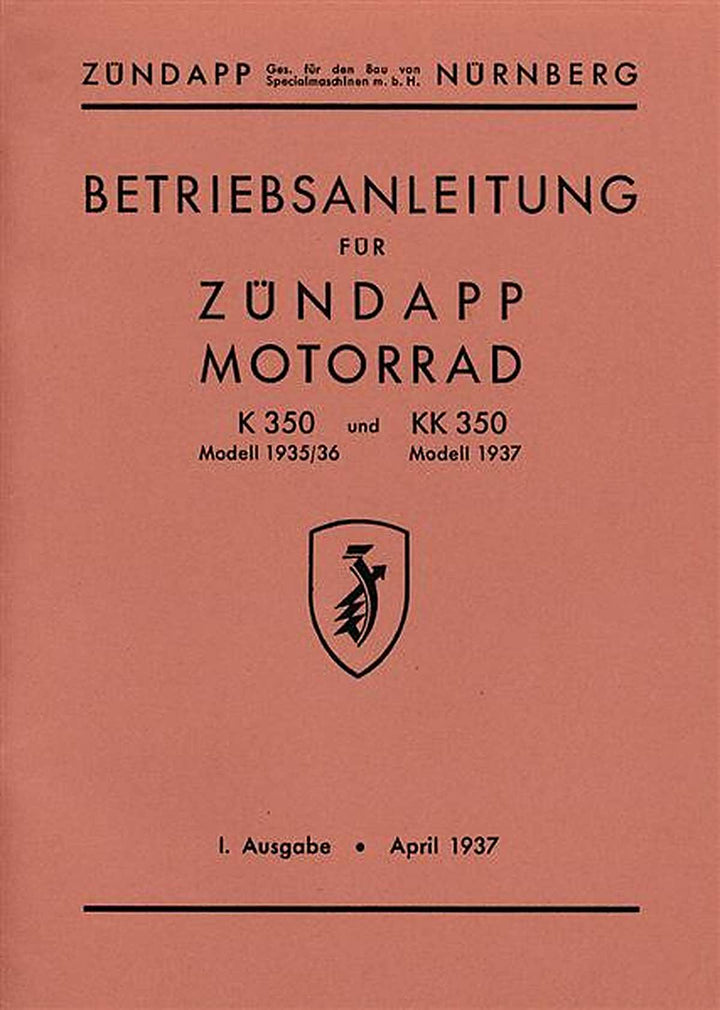 Zündapp K350 und KK350 Betriebsanleitung, Buchcover