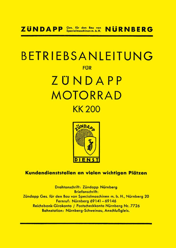 Zündapp KK200 Betriebsanleitung, Buchcover