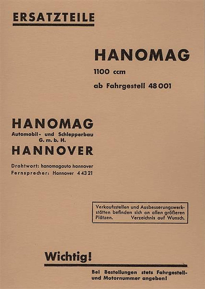 Hanomag 1100 Ersatzteilkatalog, Buchcover