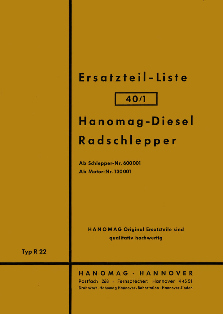 Hanomag Radschlepper R22 Ersatzteilkatalog