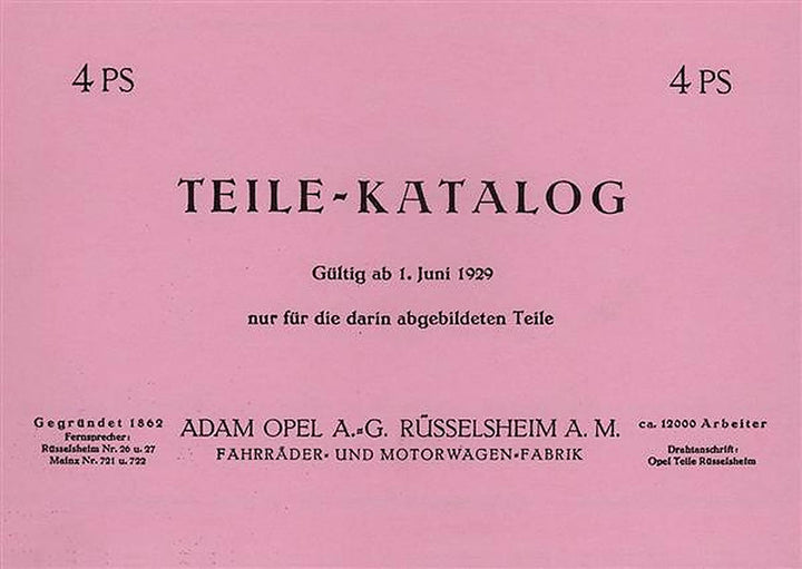 Opel 4 PS - 4-Zylinder Ersatzteilkatalog, Buchcover