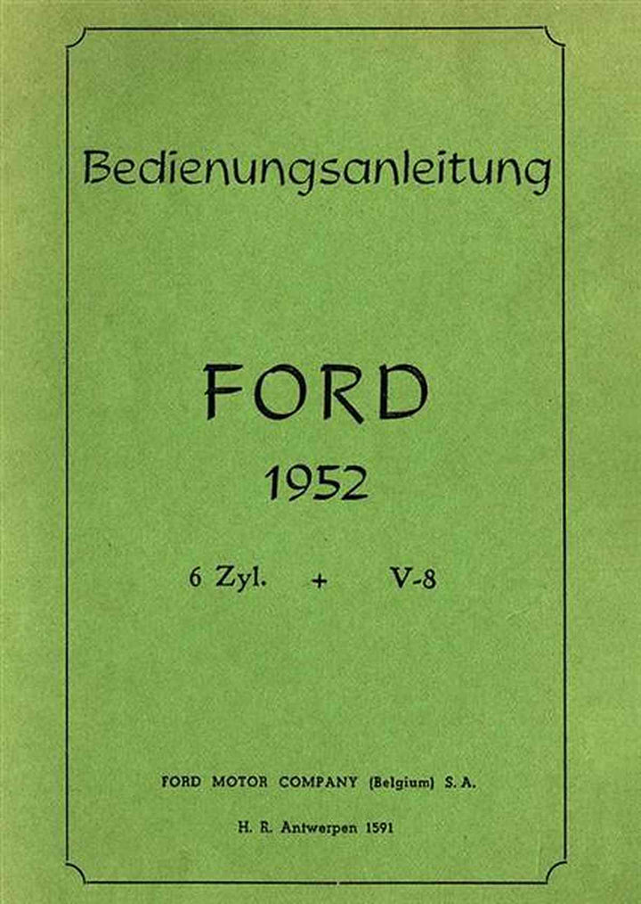 Ford 6 /V8 - Zylinder 1952 Betriebsanleitung, Buchcover