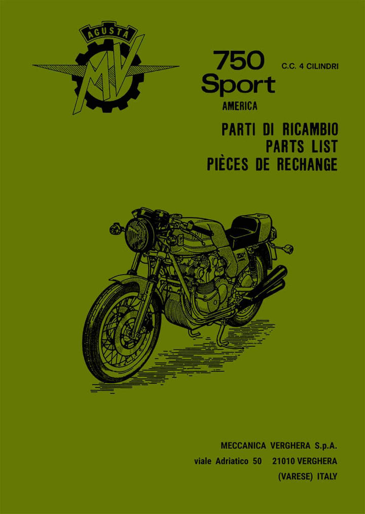 MV Agusta 750 Sport Amerika 4-Zylinder Parts List, Buchcover