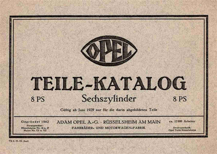 Opel 8 PS - 6-Zylinder Ersatzteilkatalog, Buchcover