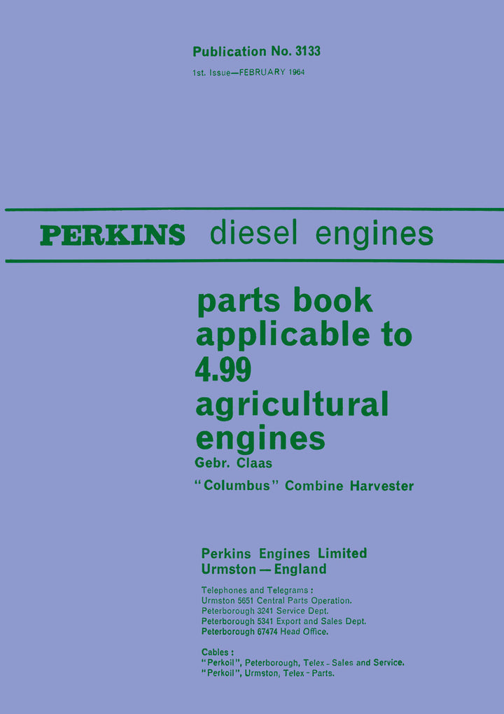 Perkins 4.99 Agricultural Engines Parts Book