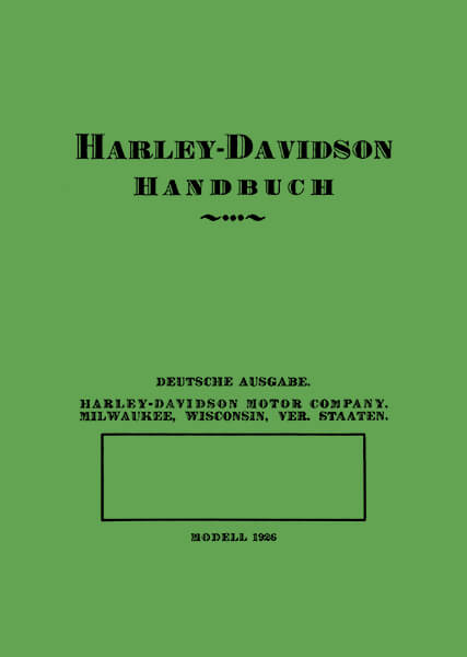 Harley-Davidson 1000 und 1200 von 1926 Betriebsanleitung, Titelseite