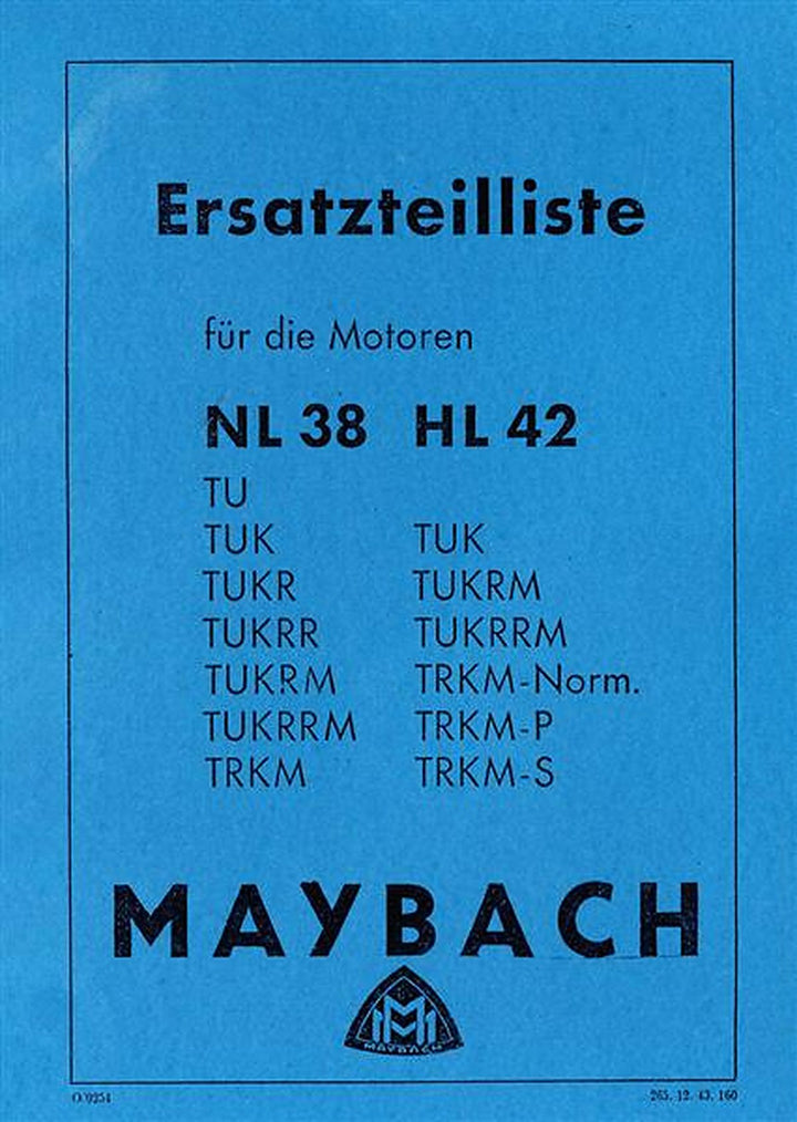 Maybach NL38 und HL 42 Motoren Ersatzteilkatalog, Titelseite