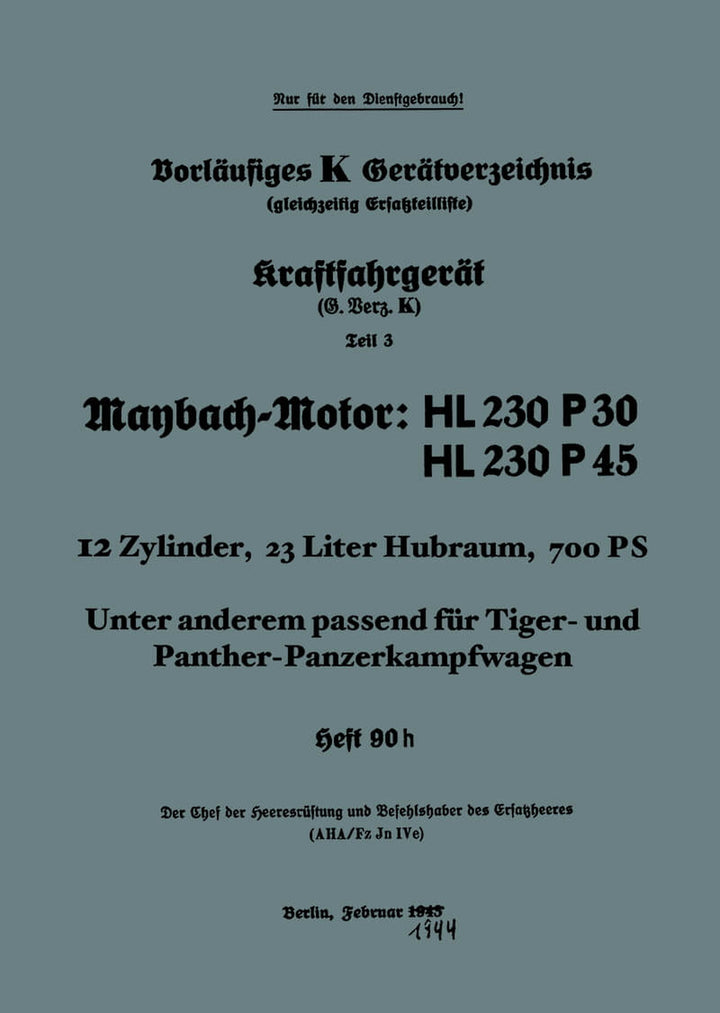 Maybach HL 230 P30/P 45 Ersatzteilkatalog, Titelseite