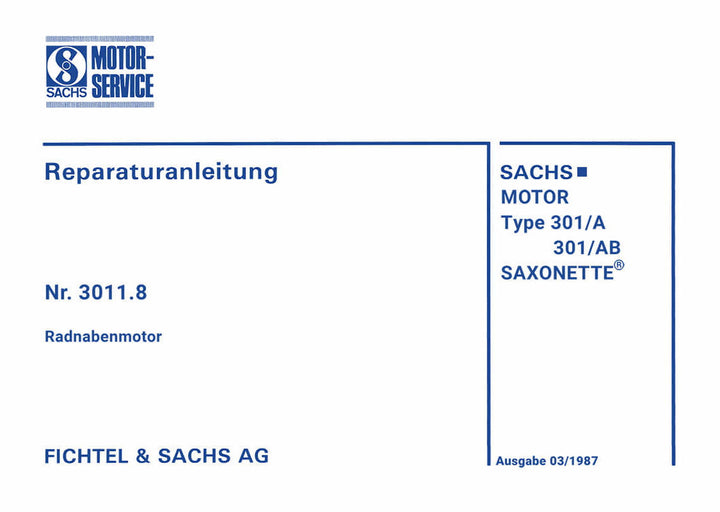 Sachs Saxonette 301A 301AB Reparaturanleitung, Titelseite