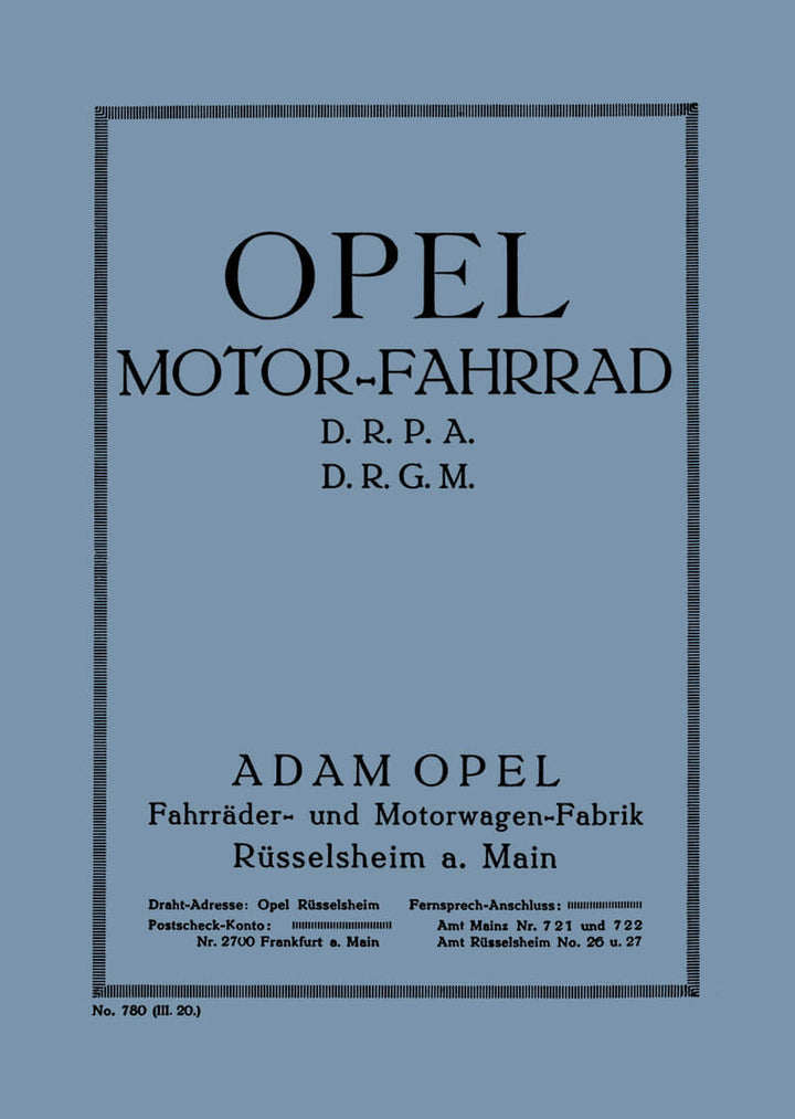 Opel Motor-Fahrrad mit 1,6 PS Betriebsanleitung, Titelseite