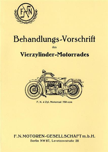 FN F. N. 4 Zyl. Motorrad 750 ccm Betriebsanleitung, Titelseite