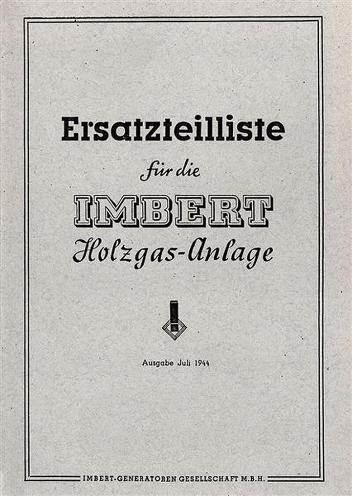 Imbert Holzgas Anlagen für Kraftfahrzeuge Ersatzteilkatalog, Titelseite
