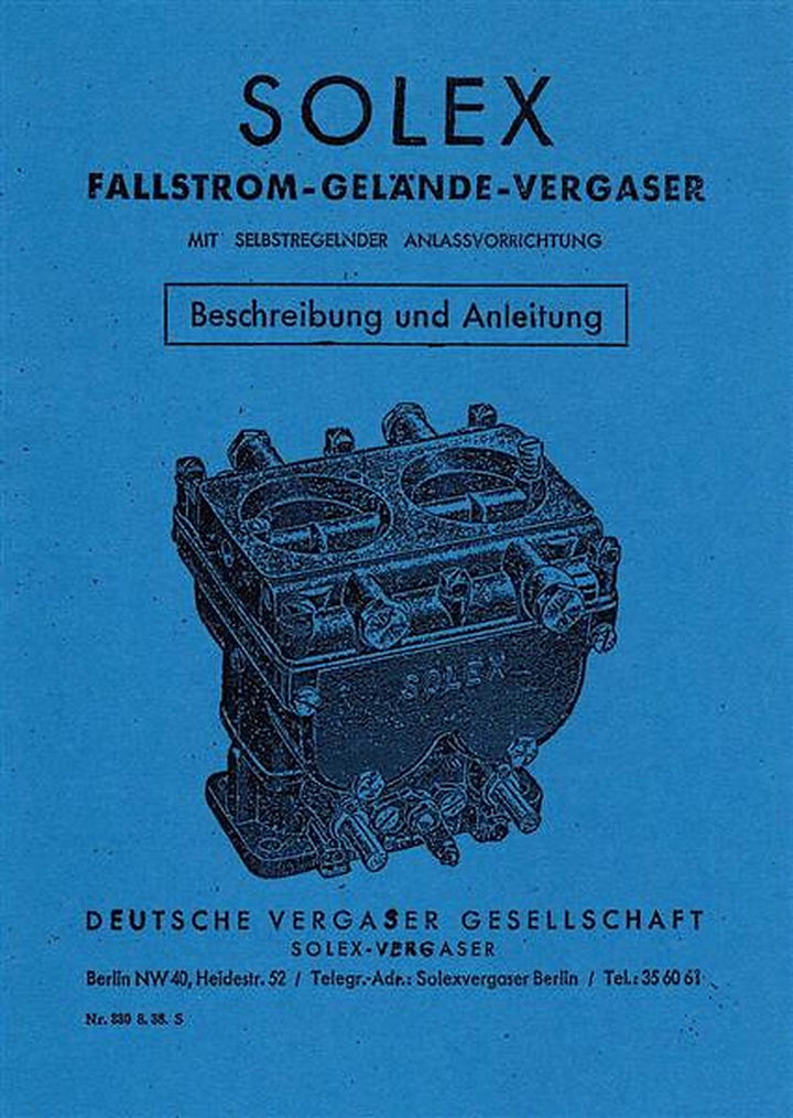 Solex Fallstrom Gelände Vergaser Betriebsanleitung, Titelseite