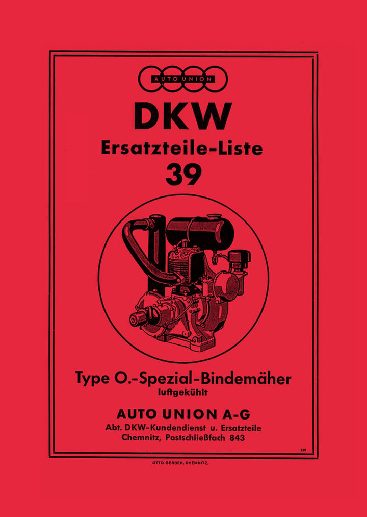 DKW Stationärmotor Sachs Ersatzteilkatalog, Titelseite