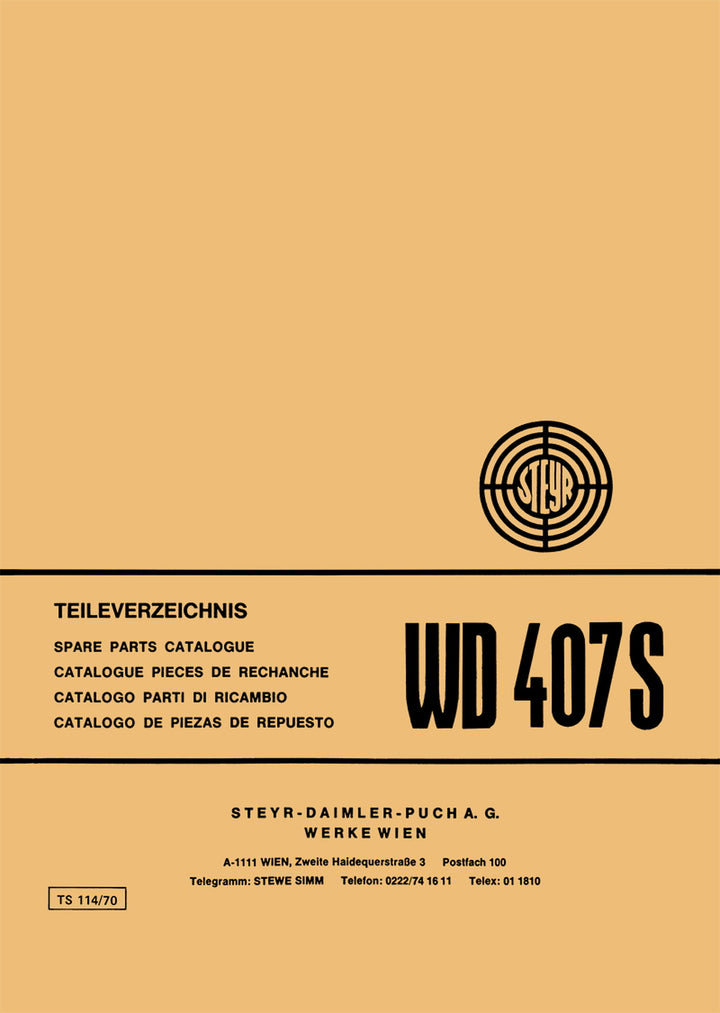 Steyr WD 407 S, Teileverzeichnis, Titelseite