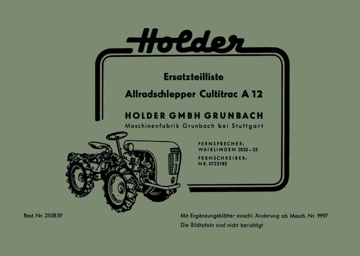 Holder A 12 Cultitrac Allradschlepper Ersatzteilkatalog, Titelseite