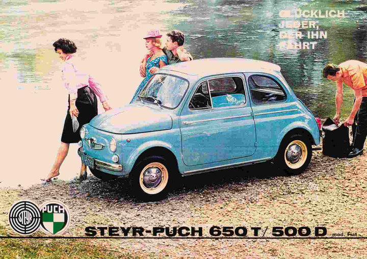 Steyr-Puch 650 T / 500 D Prospekt-Reprint – Titelmotiv