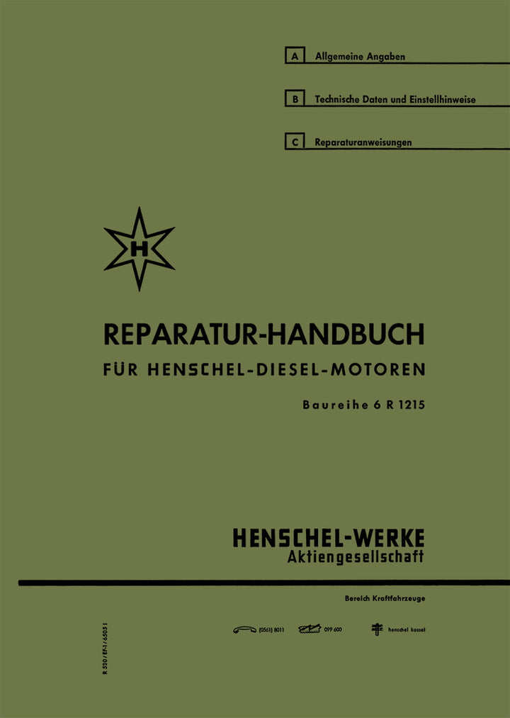 Henschel 6-Zylinder-Diesel-Motor Typ 6 R 1215 Reparaturanleitung, Titelseite