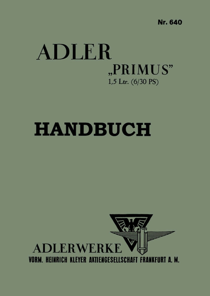 Adler Primus Handbuch, Buchcover