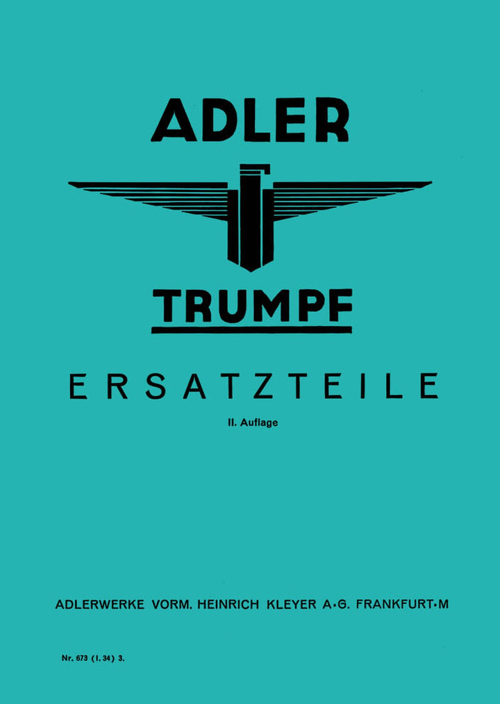 Adler Trumpf 1,5 und 1,7 Liter Ersatzteilkatalog, Buchcover